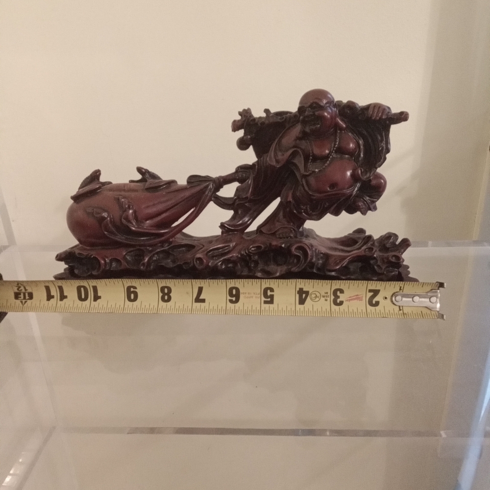 Vintage Chinese Boxwood Carving Laughing Buddha Statue Wooden Artwork